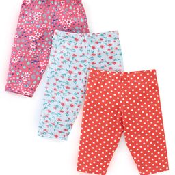 Babyhug Cotton Lycra Three Fourth Leggings Dot & Star Print Pack of 3 - Red  Pink & Light Green-image-62