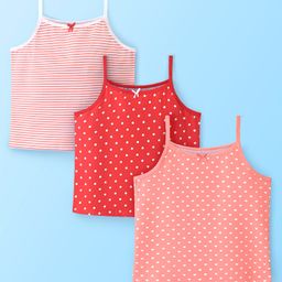 Pine Kids Cotton Sleeveless Antimicrobial Slips Stripes & Dot Print Pack Of 3 - Pink & Red-image-52