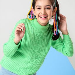 Pine Kids 100% Acrylic Knit Full Sleeves Sweater With Cable Knit Design - Green-picture-25