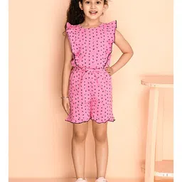 Kids Cave Cap Sleeves All Over Flowers Printed & Frill Detailed Jumpsuit - Pink-picture-18