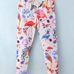 OLLYPOP Cotton Lycra Full Length Leggings With Animals Print - Grey-picture-22