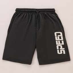 Taeko Single Jersey Knit Knee Length Shorts with Text Print - Black-picture-17