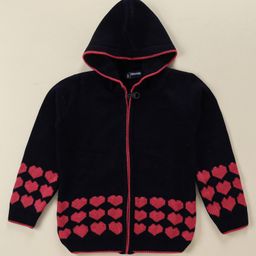 Pine Kids Full Sleeves Front Open Sweater with Hood & Heart Design - Navy Blue-picture-23