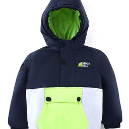 Babyhug Woven Full Sleeves Padded Hooded Jacket With Colour Block Design & Text Detailing - Limegreen-image-28