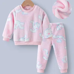 Kookie Kids Winter Wear Full Sleeves  Night Suit With Bunny Print- Pink-picture-17
