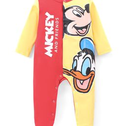 Babyhug Disney Interlock Knit Full Sleeves Footed Cut & Sew Sleep Suit with Mickey Mouse Graphics - Red & Yellow-picture-35