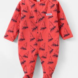 ToffyHouse 100% Cotton Knit Full Sleeves Sleep Suit With Sailboats Print - Dark Pink-image-87