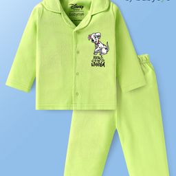 Babyoye Disney Single Jersey Knit Full Sleeves Front Open Night Suit With 101 Dalmatians Graphics - Lime Green-image-78