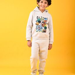 Anthrilo Fleece Full Sleeves Play Time Text Printed Hoodie & Comfort Fit Joggers Set - Grey-17