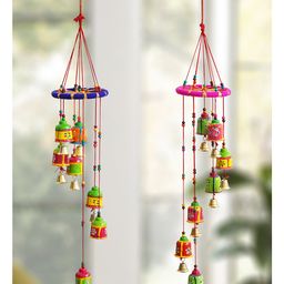 eCraftIndia Set of 2 Handcrafted Decorative Wall/Door/Window Hangings With Bells Showpieces-2