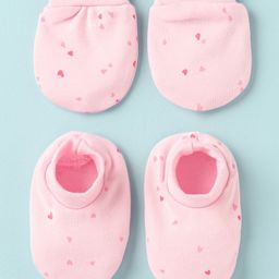 Simply Interlock Knit Mittens & Booties Heart Print - Pink-picture-18