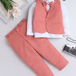 Fourfolds Cotton Blend Full Sleeves Solid 3 Piece Part Suit Set - Pink-image-61