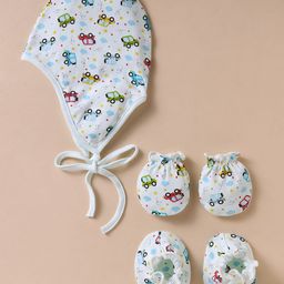 Ben Benny 100% Cotton Interlock Knit Cap Mitten & Booties Set with Tie Knot & Cars Print Multicolor - Diameter 16 cm-5