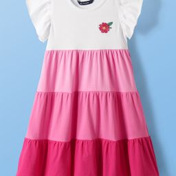 Pine Kids Cotton Knit Frill Sleeves Frock With Floral Embroidery - Pink-picture-8