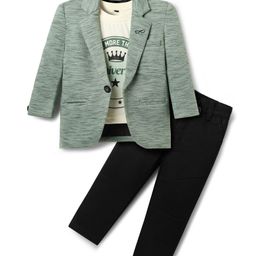 Dapper Dudes Universal Text Printed Tee & Trouser With Full Sleeves Blazer Set - Green-image-58