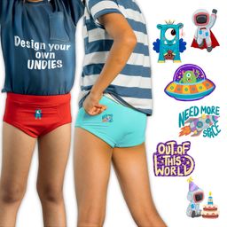 THE COVER UP PROJECT Modal Knit Pack Of 2 Solid Briefs With Space Theme Iron Prints - Red & Light Blue-image-59