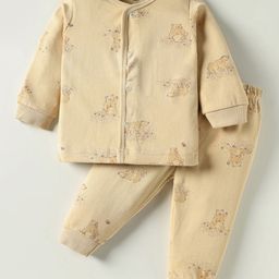 Zero Interlock Knit Full Sleeves Co-ord Night Suit with Bear Print - Ivory-picture-7