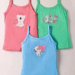 Revvo Junior Cotton Knit Sleeveless Slips with Panda & Teddy Print Pack of 3 - Aqua Green & Pink-picture-22