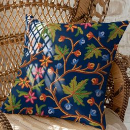 CASABLEU Navy Blue & Green 2 Pieces Ethnic Motifs Square Cushion Covers-21