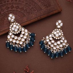 MEIRA JEWELLERY Gold-Plated Artificial Stones Studded & Beaded Floral Drop Earrings-picture-16