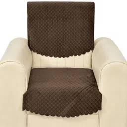 Fashion Throw Coffee Brown 2 Pieces Checked Velvet Sofa Covers-image-99