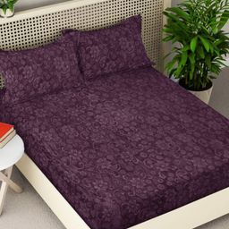 Myntra Elegant Homes Purple Floral Woollen 300TC Fitted Double King Bedsheet Set-2.5mX2.2m-picture-5
