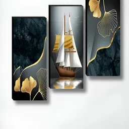 SAF Black & White 3 Pieces Floral and Botanical Synthetic Wood Wall Paintings-image-9
