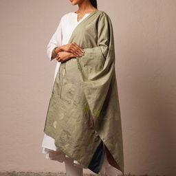 JAYPORE Geometric Embroidered Patchwork Cotton Silk Dupatta-28