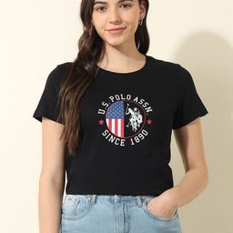 U.S. Polo Assn. Women Graphic Printed Round Neck Cotton T-shirt-image-38