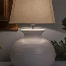 Homesake White Hammered Pitcher Table Lamp With Khadi Drum Shade (Bulb Included) - Set of 1-18
