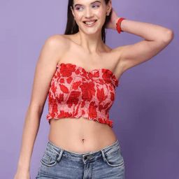 Scorpius Red Floral Print Crop Top-44