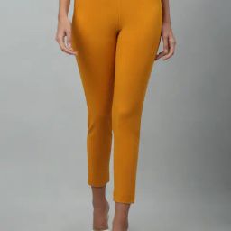 Cantabil Mustard Cotton Straight Fit Pants-31