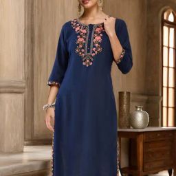 Soch Navy Embroidered Straight Kurta-image-23