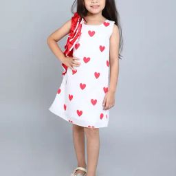 Pink Chick Girls Red Cotton Sleevelesss Ruffle Printed A-Line Dress-picture-2
