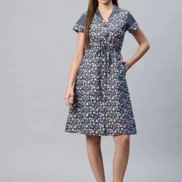 Cottinfab Blue Printed Casual Dress-image-60