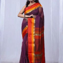 Unnati Silks Dark Pink Cotton Silk Maheshwari Saree with Unstitched Blouse-image-30