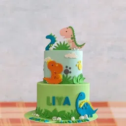 Colourful Dino Theme Fondant Cake-image-17