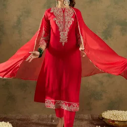 Indo Era Paisley Zari Embroidered Kurta with Trousers & With Dupatta-picture-12