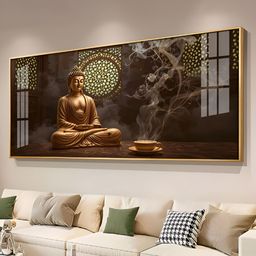 THE NEXT DECOR Buddha In Peace Glass Finish Horizontal Wall Art-image-9
