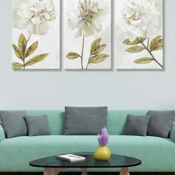 999Store White Textured Flower Art 3 Frame Canvas Paintings-29
