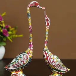 eCraftIndia 10.5 Inch Colorful Kissing Swan Couple Handcrafted Decorative Figurine-image-45