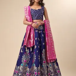 PURVAJA Navy Printed Stitched Lehenga & Unstitched Blouse With Dupatta-picture-17