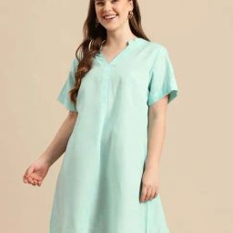 Qurvii Turquoise Casual Dress-image-9