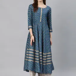 YASH GALLERY Blue Printed A Line Kurta-picture-3