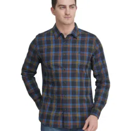 United Colors of Benetton Blue Cotton Slim Fit Checks Shirt-picture-25