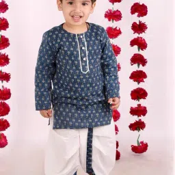 Little Bansi Kids Indigo & White Embroidered Kurta with Dhotis-image-30
