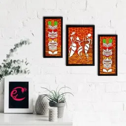 eCraftIndia Set of 3 Tribal Theme Satin Matt Textured UV Art Painting-30