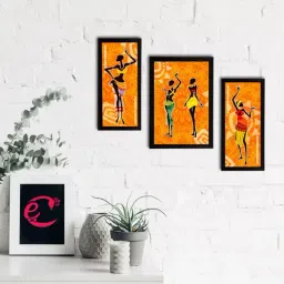 eCraftIndia Set of 3 Tribal Theme Satin Matt Textured UV Art Painting-23