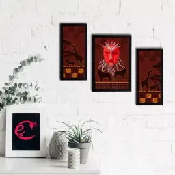 eCraftIndia Set of 3 Tribal Theme Satin Matt Textured UV Art Painting-33