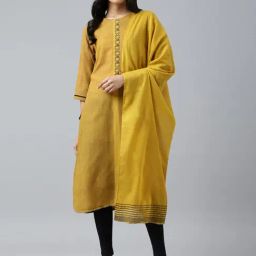 W Yellow Cotton Embroidered Dupatta-picture-32